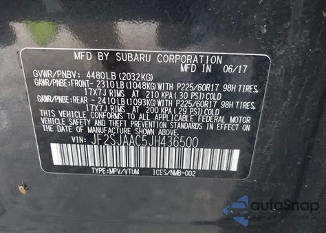 2018 Subaru Forester 2.5I from USA, damaged, VIN JF2SJAAC5JH436500